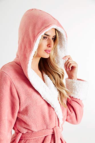 CityComfort Bata de Estar por Casa Mujer Invierno con Capucha, Ropa de Dormir Suave Material de Forro Polar, Batín Tejido Peluche Accesorios Mujer, Regalos para Mama (XL, Rosa Claro)
