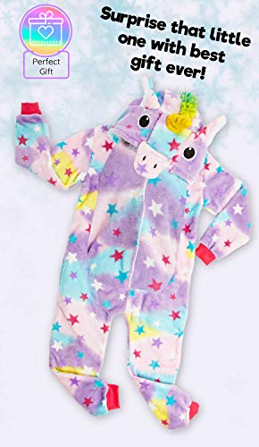 CityComfort Pijamas Enteros de Animales Niños de Una Pieza Suaves, Disfraz Unicornio Niña Gato Mono León, Ropa de Dormir Niña Invierno, Monos Manga Larga Capucha (11/12 años, Unicornio Arcoiris)