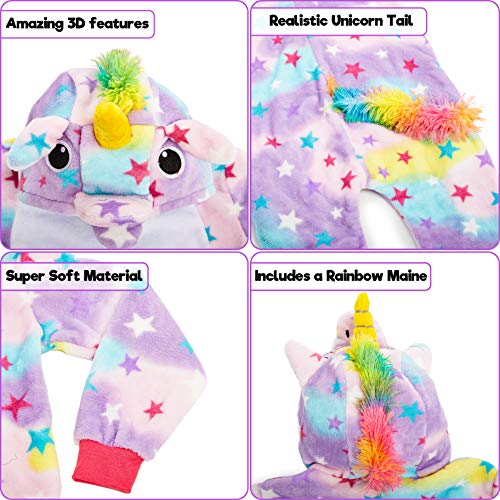 CityComfort Pijamas Enteros de Animales Niños de Una Pieza Suaves, Disfraz Unicornio Niña Gato Mono León, Ropa de Dormir Niña Invierno, Monos Manga Larga Capucha (11/12 años, Unicornio Arcoiris)