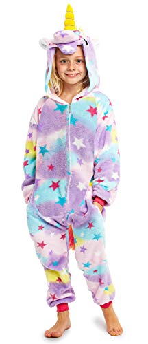 CityComfort Pijamas Enteros de Animales Niños de Una Pieza Suaves, Disfraz Unicornio Niña Gato Mono León, Ropa de Dormir Niña Invierno, Monos Manga Larga Capucha (11/12 años, Unicornio Arcoiris)