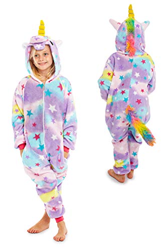 CityComfort Pijamas Enteros de Animales Niños de Una Pieza Suaves, Disfraz Unicornio Niña Gato Mono León, Ropa de Dormir Niña Invierno, Monos Manga Larga Capucha (11/12 años, Unicornio Arcoiris)