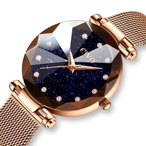 CIVO Relojes para Mujer Reloj Damas de Malla Impermeable Lujo Minimalista Oro Rosa Elegante Banda de Acero Inoxidable Relojes de Pulsera Moda Vestir Negocio Casual Reloj de Cuarzo (Azul)