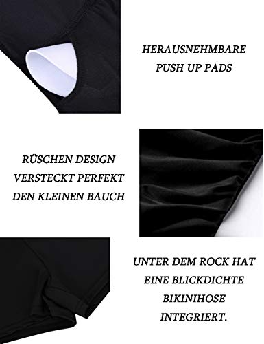 Clearlove Bañador de una pieza para mujer, con volantes, estilo retro, para la playa (paquete multiuso) Negro S