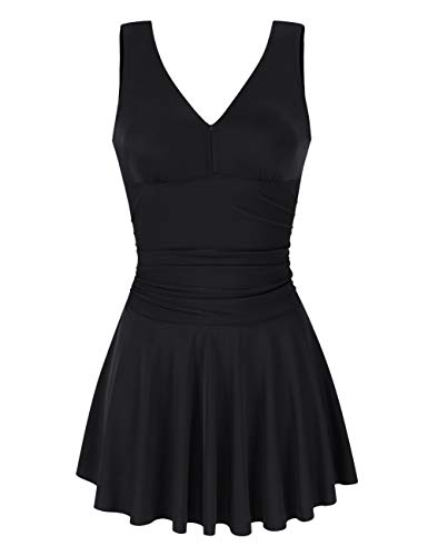 Clearlove Bañador de una pieza para mujer, con volantes, estilo retro, para la playa (paquete multiuso) Negro S