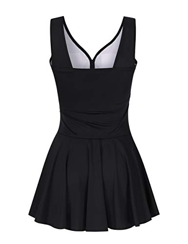 Clearlove Bañador de una pieza para mujer, con volantes, estilo retro, para la playa (paquete multiuso) Negro S