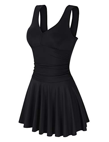 Clearlove Bañador de una pieza para mujer, con volantes, estilo retro, para la playa (paquete multiuso) Negro S