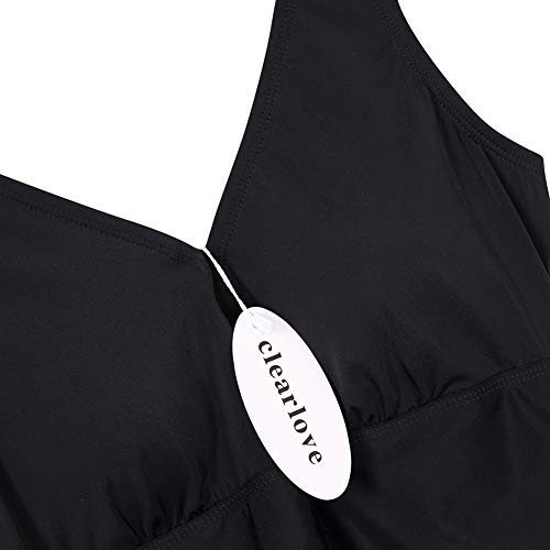 Clearlove Bañador de una pieza para mujer, con volantes, estilo retro, para la playa (paquete multiuso) Negro S
