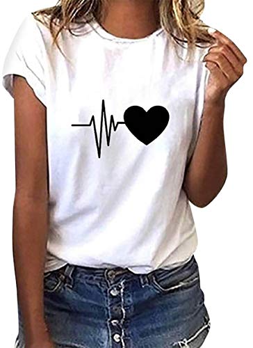 CMTOP Camisetas Mujer Manga Corta Cuello Redondo Camisa Suelta Top Casual para Verano