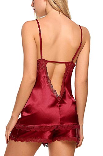 CMTOP Pijama Seda Mujer Cortos 2 Piezas Suave Cómodo y Agradable Encaje Satén Atractivo Cami Top Conjuntos de Pijama