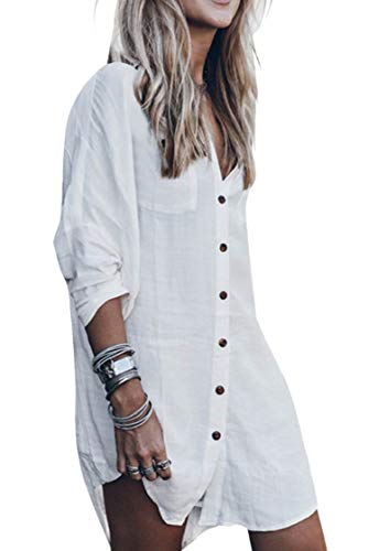 CMTOP Vestido Suelto de Bikini Mujer Ropa de Baño Playa Traje de Baño Vestido de Playa Blusas Chales Bikini Camisolas y Pareos Verano(Blanco,Talla única)