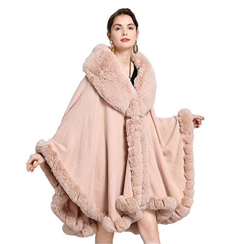CMYA Abrigo de Piel de Conejo de imitación Rex, Capa de Invierno para Mujer, Chal Largo Grande, Abrigo de Capa de Cachemira con Adornos de Piel sintética Completa
