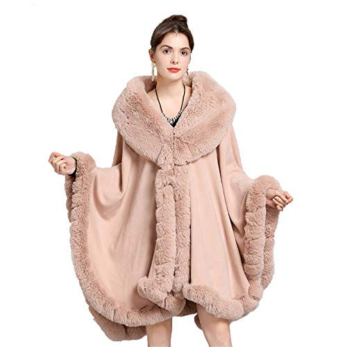 CMYA Abrigo de Piel de Conejo de imitación Rex, Capa de Invierno para Mujer, Chal Largo Grande, Abrigo de Capa de Cachemira con Adornos de Piel sintética Completa