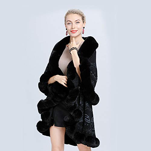 CMYA Abrigo de Piel de Conejo de imitación Rex para Mujer, Adornos de Doble Capa, Cubierta de Invierno, Cubierta de Punto Jacquard, Chal de Moda de Talla Grande