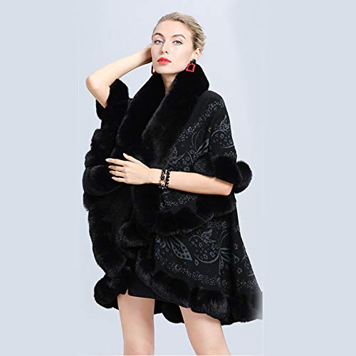 CMYA Abrigo de Piel de Conejo de imitación Rex para Mujer, Adornos de Doble Capa, Cubierta de Invierno, Cubierta de Punto Jacquard, Chal de Moda de Talla Grande