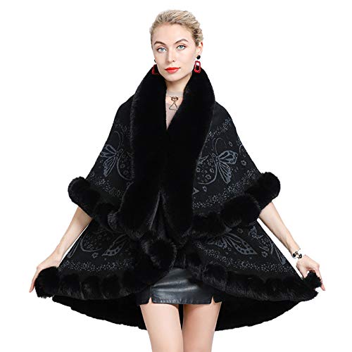 CMYA Abrigo de Piel de Conejo de imitación Rex para Mujer, Adornos de Doble Capa, Cubierta de Invierno, Cubierta de Punto Jacquard, Chal de Moda de Talla Grande