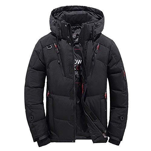 CNBOY Hombre Gruesos Pato Blanco Abajo Chaqueta Chaqueta de Plumas de Invierno cálido Manga Gruesa Manga Larga con Capucha Abrigo Cremallera Tamaño Grande (Negro, XL)
