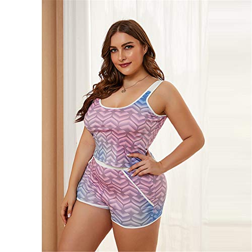 CNBPLS Pijama De La Mujer De Moda Costura Impresos U-Cuello hacia Atrás Más El Tamaño De Servicio Local Abierto Traje De Dos Piezas,Color,2X