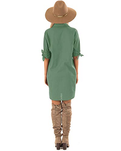 Cnfio - Blusa de verano para mujer, elegante, cuello de pico, manga larga, media manga, un solo color, diseño de camisa corta, minivestido de playa B-verde claro. L