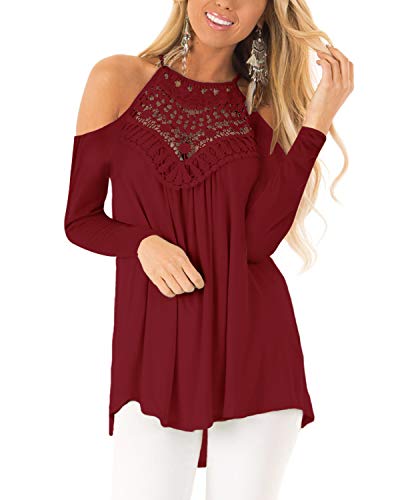 CNFIO Camiseta de Manga Larga Mujer Sexy con Cuello Redondo Tops de Color Liso Blusa Mujer Casual