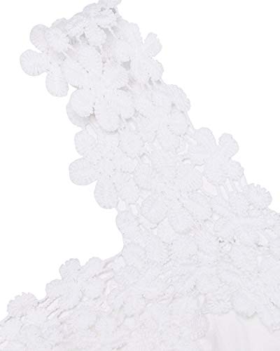 CNFIO - Camisetas de manga larga y corta para mujer, estilo casual, con hombros al aire, para verano, con encaje de ganchillo B-blanco XXL