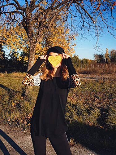 CNFIO Camisetas Mujer Manga Larga Leopardo Raya Cuello Redondo Blusas para Mujer Suelta Tops Mujer Fiesta