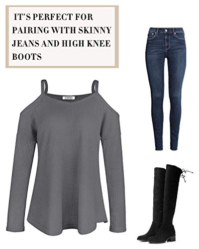 CNFIO Jersey Punto Mujer Invierno Cuello Redondo Jerseys Camiseta Manga Larga Sueter Mujer Suelto Jerseys Basico Casual Sudadera