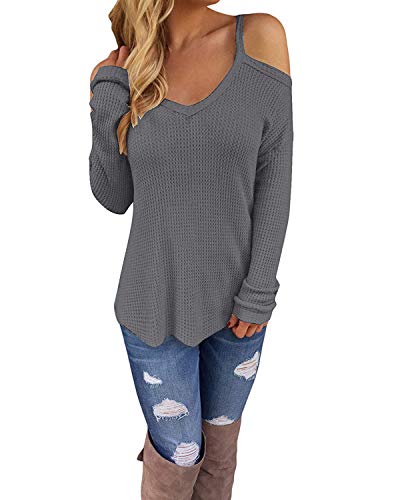 CNFIO Jersey Punto Mujer Invierno Cuello Redondo Jerseys Camiseta Manga Larga Sueter Mujer Suelto Jerseys Basico Casual Sudadera