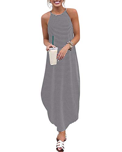 CNFIO - Maxivestido largo de tirantes para mujer, estilo suelto informal para verano, vestido de playa