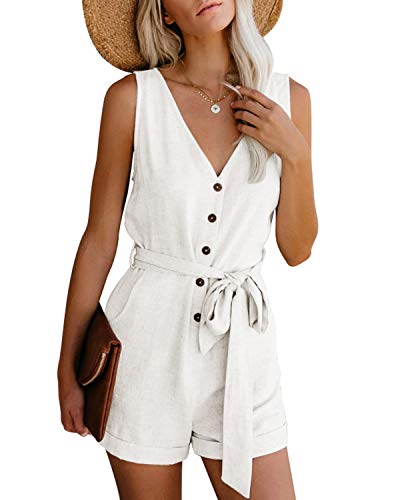 CNFIO Monos Cortos Mujer Verano Vestir Mujer Elegante Petos Mujer Verano Trabajos Pantalones Cortos A-Blanco S