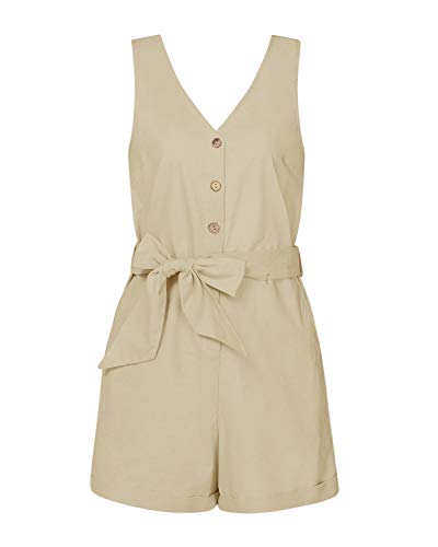 CNFIO Monos Cortos Mujer Verano Vestir Mujer Elegante Petos Mujer Verano Trabajos Pantalones Cortos A-Caqui Claro M