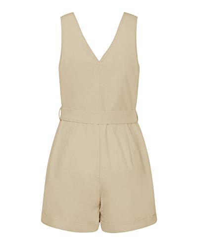 CNFIO Monos Cortos Mujer Verano Vestir Mujer Elegante Petos Mujer Verano Trabajos Pantalones Cortos A-Caqui Claro XL