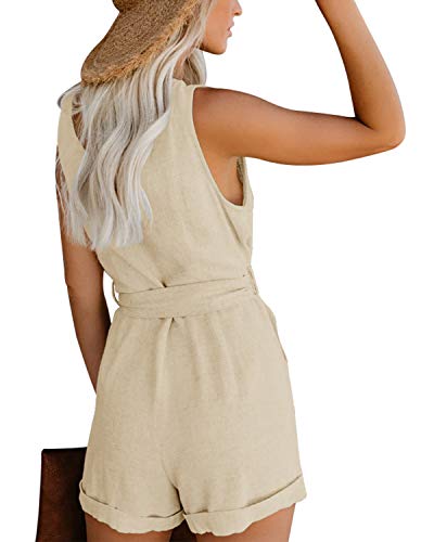 CNFIO Monos Cortos Mujer Verano Vestir Mujer Elegante Petos Mujer Verano Trabajos Pantalones Cortos A-Caqui Claro XL