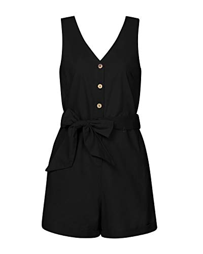 CNFIO Monos Cortos Mujer Verano Vestir Mujer Elegante Petos Mujer Verano Trabajos Pantalones Cortos A-Negro XXL