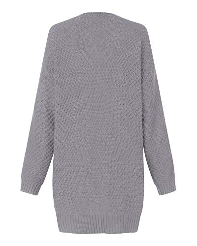 CNFIO Mujeres Cárdigans Chaqueta De Punto Jersey De Suelta Punto Frente Abierto con El Bolsillo (Gris-Nueva, S)
