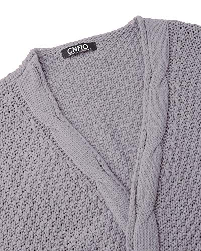 CNFIO Mujeres Cárdigans Chaqueta De Punto Jersey De Suelta Punto Frente Abierto con El Bolsillo (Gris-Nueva, S)
