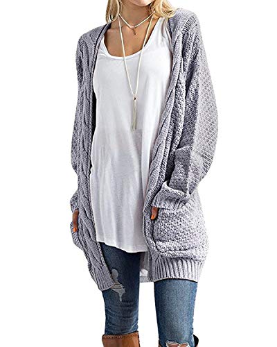 CNFIO Mujeres Cárdigans Chaqueta De Punto Jersey De Suelta Punto Frente Abierto con El Bolsillo (Gris-Nueva, S)