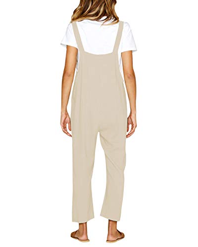 CNFIO Pantalones Mujer Casual Ajustable Correa Monos Rompers Flojo Retro Harem Mamelucos Jumpsuits Overalls con Bolsillo C-Beige L