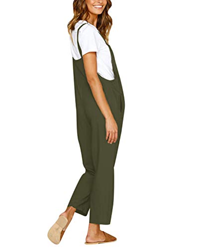 CNFIO Pantalones Mujer Casual Ajustable Correa Monos Rompers Flojo Retro Harem Mamelucos Jumpsuits Overalls con Bolsillo Ejercito Verde-1 S
