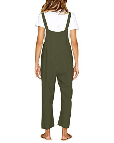 CNFIO Pantalones Mujer Casual Ajustable Correa Monos Rompers Flojo Retro Harem Mamelucos Jumpsuits Overalls con Bolsillo Ejercito Verde-1 S