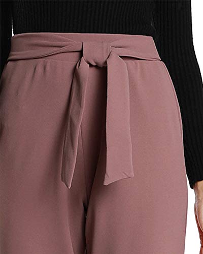 CNFIO Pantalones Mujer Casuales de Cintura Alta de Mujeres Pantalón Elegantes con cinturón de Cintura Alta Decorado con Lazo