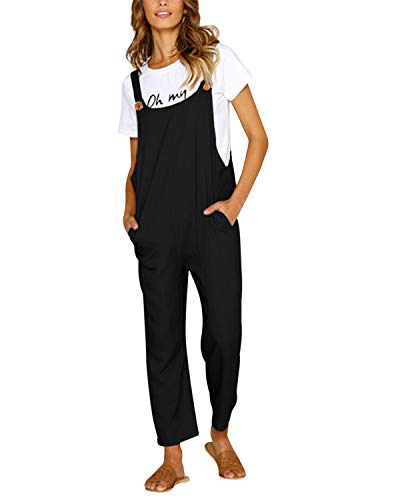 Cnfio - Peto holgado para mujer con bolsillos, estilo informal Negro B-negro XXL