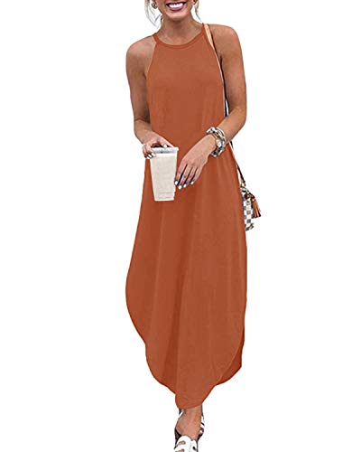 CNFIO - Vestido de verano/de playa largo y elegante para mujer. Sin mangas y liso