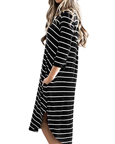 CNFIO Vestidos de Fiesta Mujer Casual Largos Midi Manga Larga Algodón Vestido Playa Mujer Bolsillos Dress