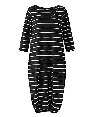 CNFIO Vestidos de Fiesta Mujer Casual Largos Midi Manga Larga Algodón Vestido Playa Mujer Bolsillos Dress