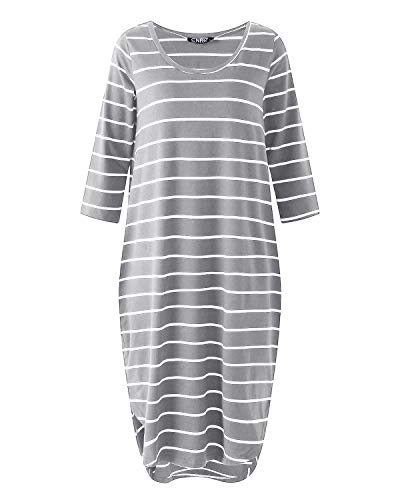 CNFIO Vestidos de Fiesta Mujer Casual Largos Midi Manga Larga Algodón Vestido Playa Mujer Bolsillos Dress