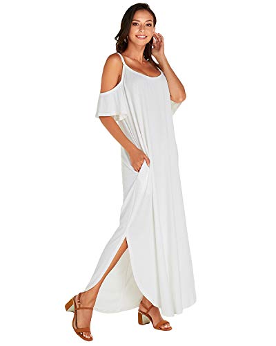 CNFIO Vestidos Mujer Largo Verano Sin Tirantes Vestidos Verano Tallas Grandes Traje de Fiesta Sexy A-Blanco XL