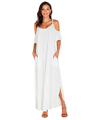 CNFIO Vestidos Mujer Largo Verano Sin Tirantes Vestidos Verano Tallas Grandes Traje de Fiesta Sexy A-Blanco XL