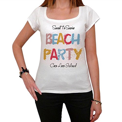 Coco Loco Island Beach Party, La Camiseta de Las Mujeres, Manga Corta, Cuello Redondo, Blanco