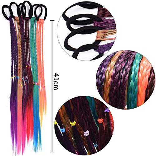 Coloridas pelucas para el pelo de cola de caballo - YUESEN Banda para el cabello trenzado para extensiones de cabello para niños, banda para el colores degradados cuerda elástica para niños y mujeres