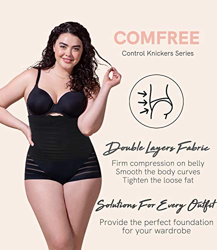 COMFREE Cintura Alta Braguita Moldeadora Sin Costuras Efecto Vientre Plano Adelgazante Bragas Levanta Gluteos Faja Pantalones Abdomen Reductora Braguita Mujer (Negro,L/ES 40-42)